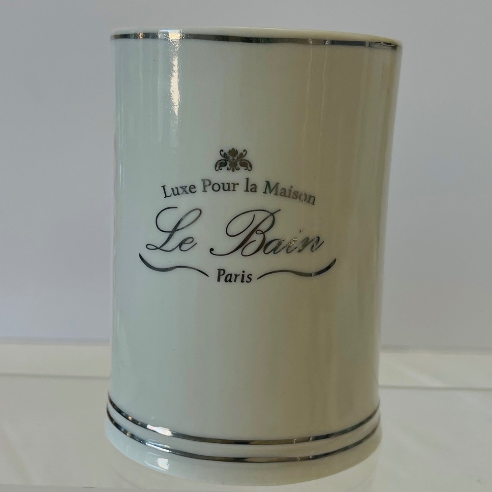 Ciroa Le Bain Paris Bathroom Tumbler Fine Porcelain White Silver Trim
